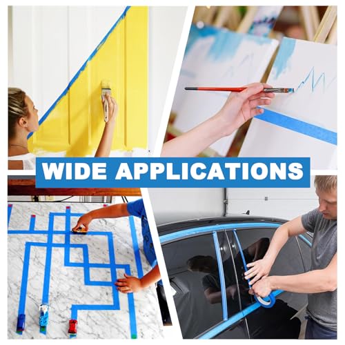 KIWIHUB 4 Pack Blue Painter\'s Tape 1 inch,Blue Masking Tape for DIY Crafts & Arts, Decoration, Labeling, Packing, Home (1\" x 55 Yards x 2 Big Rolls) + (1\" x 11 Yards x 2 Mini Rolls)