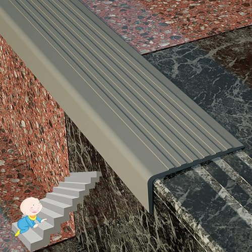 ゴム階段ノージング、事前カット済みPVCステップ、自己接着式エッジプロテクター、滑り止め階段ステップ、耐久防水階段コーナートリム、屋内外用(Gray,7m/276.6in)