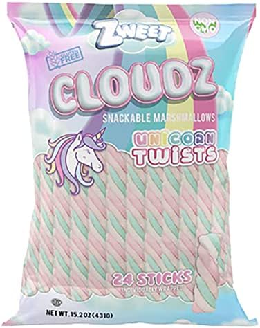 Zweet Cloudz Snackable Marshmallows Unicorn Sticks, Giant Unicorn Marshmallows, Kosher Marshmallow Sticks - 24 sticks | 15.2 oz