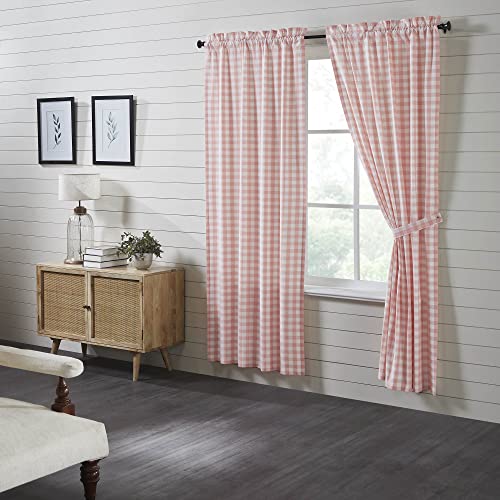 VHC-Brands-Annie-Buffalo-Check-Farmhouse-84×40-Panel-Pair-Pink-Rod-Pocket-Cotton-Tie-Backs-Window-Curtains VHC Brands Annie Buffalo Check Farmhouse 84×40 Panel Pair Pink Rod Pocket Cotton Tie Backs Window Curtains