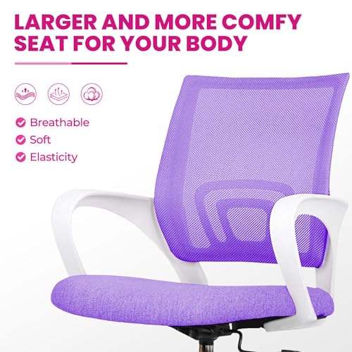 Image of Casa Copenhagen Mesh Mid Back Office /Study /Computer /Revolving /Desk Chair for Work from Home -Metal Base, Height Adjustable Seat- Purple & White Handle