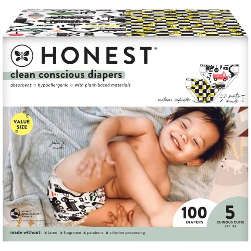 The Honest Company Clean Conscious Diapers Plant-Based Sustainable Big Trucks and So Bananas Super Club Box Size 5 27and lbs 100 Count