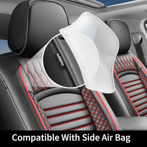 Image of Fit RAV4 Car Seat Covers for Toyota RAV4 2019-2025 2026 Hybrid XLE LE XSE XLE Premium,Limited-Premium Waterproof&Breathable Leather,All-Weather Seat Cushion Protector,Full Set,Black+Red