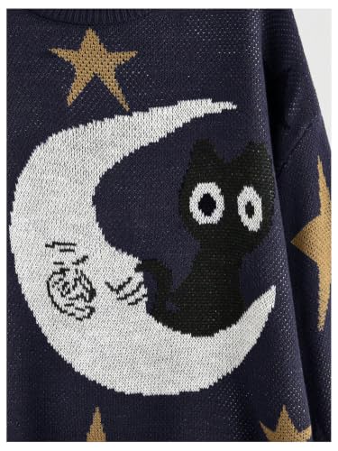Image of WDIRARA Women's Goth Cartoon Pattern Sweater Knit Pullover Top