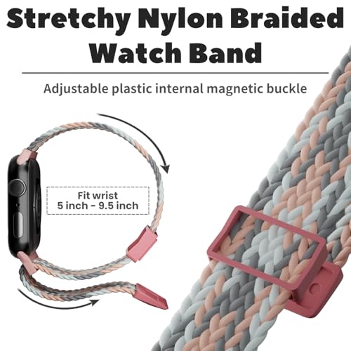 Image of Braided Stretchy Adjustable Straps Compatible for Apple Watch Band 38mm 40mm 41mm 42mm 44mm 45mm 46mm 49mm Women Men,Nylon Magnetic Buckle bands for iWatch Series 10 9 8 SE 7 6 5 4 3 Ultra 2 /1