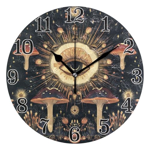 Horloge murale ronde champignon à piles 25,4 cm sans bruit