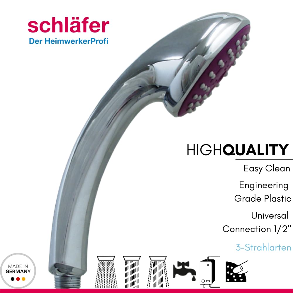 Schläfer Alcachofa de ducha universal 1305100, alcachofa de ducha universal, color violeta, 3 chorros antical, cromo, fabricado en Alemania, ahorro de agua, ducha de lluvia y función de masaje
