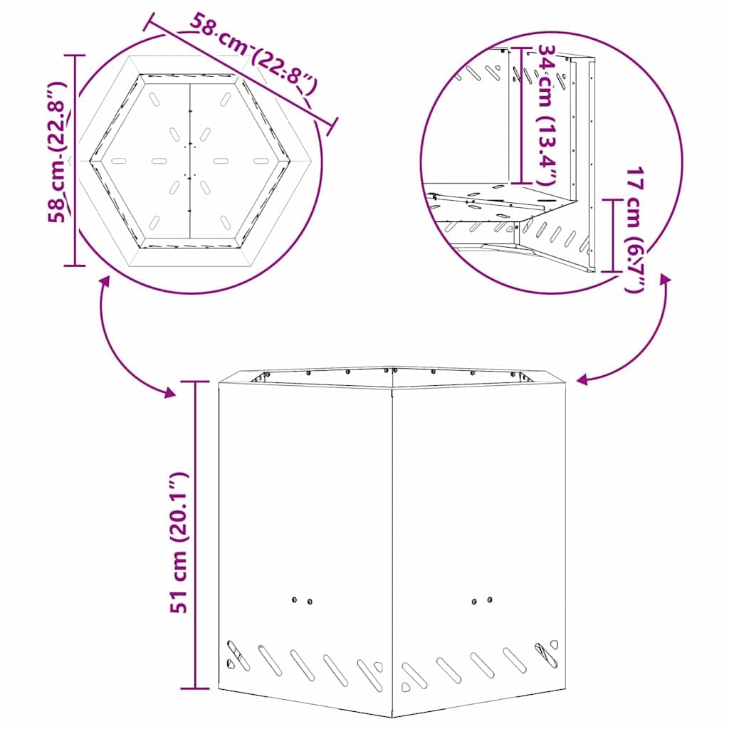 Rauchfreier Feuerkorb Schwarz aus Stahl 58 x 58 x 51 cm, Outdoor Garten Terrasse Kaminofen für gemütliche Wärme und stilvolle Flammen, ideal für Terrasse und Innenhof Ambiente