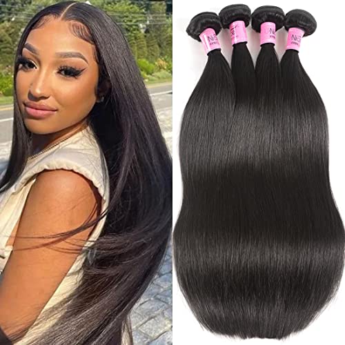 UNICE Hair 10A Malaysian Straight Human Hair 3 Bundles Unprocessed Virgin Human Hair Weave Extensions (10 12 14 inch) 10/12/14 Inch Bundles Natural Color
