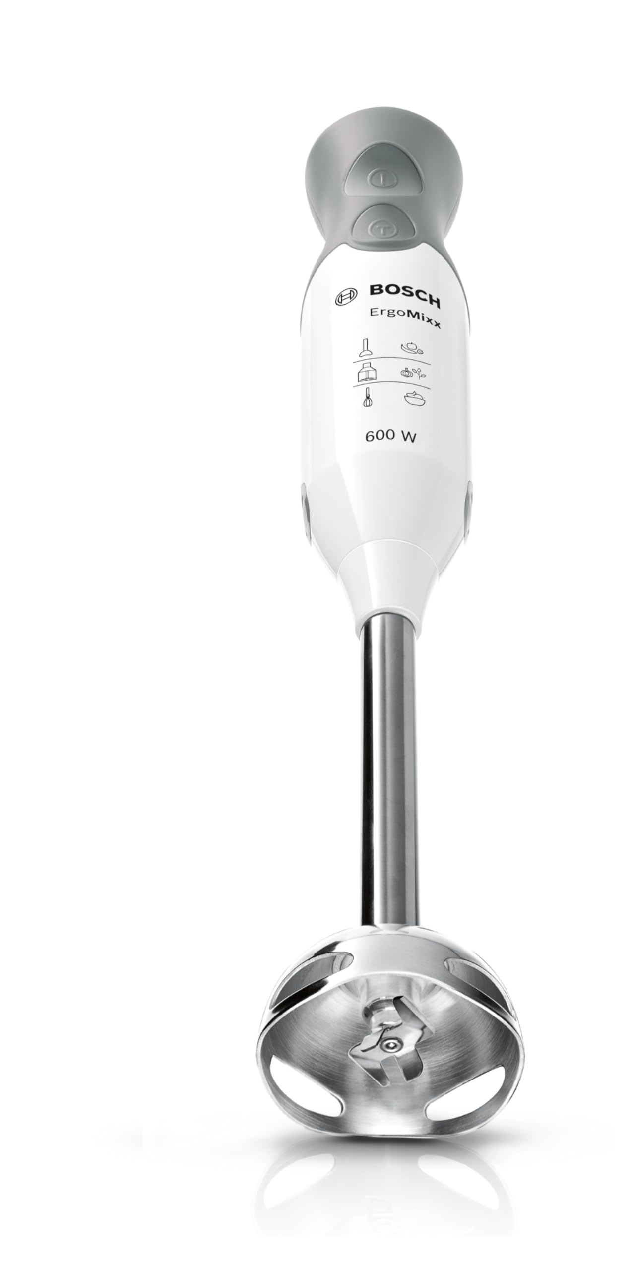 Bosch Frullatore a Immersione MSM66155, 600 W, Impugnatura Ergonomica, Lama a 4 Ali, 12 Livelli di Velocità, Tritatutto, Frusta e Accessorio ProPuree Inclusi, Pratico Bicchiere Graduato, Bianco