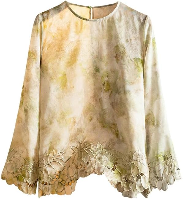 Women's Mulberry Silk Heavy Embroidered Blouse Summer Hollow Out Silk Top