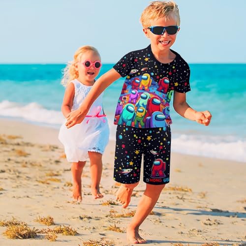Image of Kids Boys T Shirt Shorts Set Gaming Cartoon 2 Piece Graphic Short Sleeve Outfit Set for Boys Girls Small 8-10 Years, Red