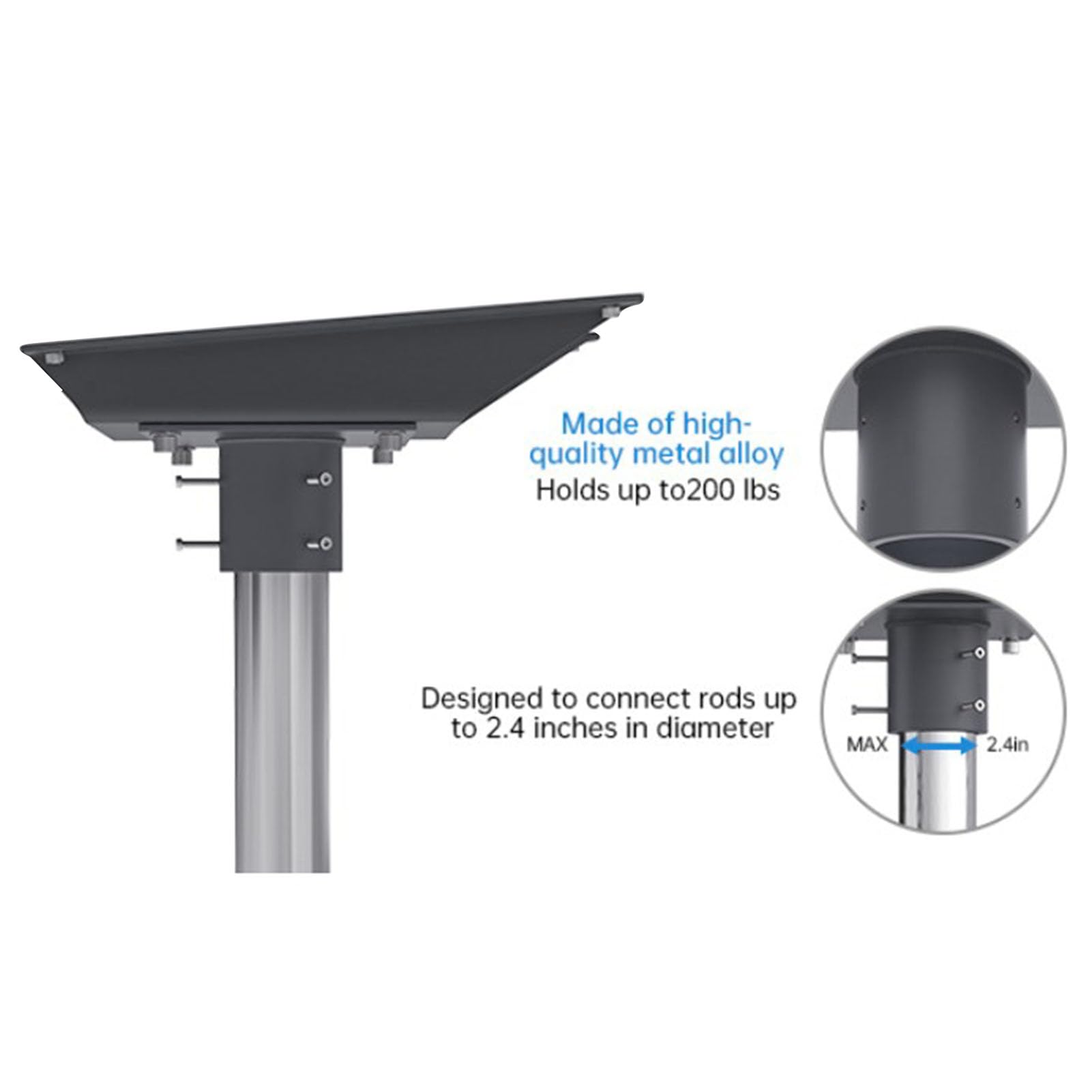 Fyearfly Adaptateur de tuyau plat en alliage d'aluminium pour connecteur de poteau de 62 mm, kit de montage d'antenne satellite robuste et résistant aux intempéries, support de toit d'antenne Internet