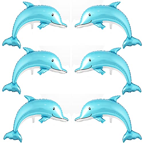Finypa Lot de 6 ballons géants en mylar en forme de dauphin de 117,8 cm – Décorations de fête en forme de dauphin – Ballons sous la mer pour fête prénatale,...