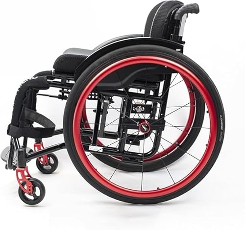 軽量大人用車椅子、アルミ合金製車椅子、スポーツ折りたたみ式トランスポート車椅子、自走式手動車椅子、モビリティエイド(Red,Seat width 36cm/14.2in)