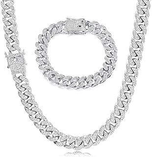 Roheafer Cuban Link Chain Iced Out for Men 13MM Miami Cuban Link Choker Necklace Bracelet 18K Gold Plated Bling Diamond Chain Bracelet Hip Hop Jewelry for Men Women