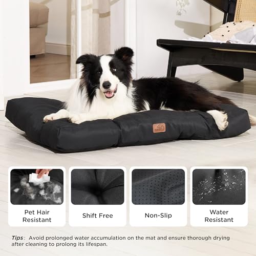 BEDSURE Hundebett große Waschbar - 91x68 cm hundematratze kühlmatte L für Hunde, Outdoor gepolstert Hundematte tiefschwarz in 10cm Höhe, selbstkühlend Grosse XL Hundekissen für Sommer