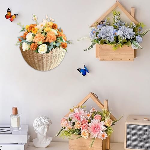 Miniatura 3 de Cesta Colgante De Mimbre, Maceta De Pared De Borde Rústico De Borde Festoneado, Almacenamiento Tejido A Mano De 14x6x8 Pulgadas Para Frutas, Verduras, Plantas, Artículos De Tocador En La Cocina, Baño