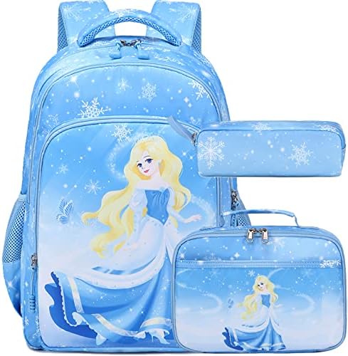 Jumpopack Princess Backpack for Girls School Backpack for Elementary Girls Backpack with Lunch Box Set Lightweight Water Resistance Back to School Bag Preschool Kids Bookbag,Princess Print