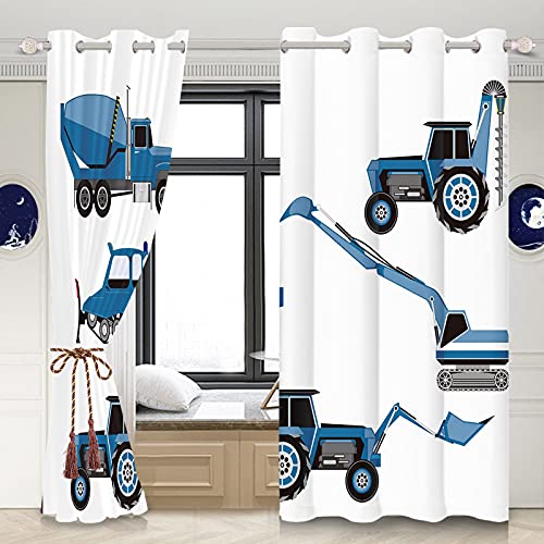 Yeele 42x63inches Boys Kids Bedroom Window Curtains Cartoon Construction Truck Blackout Curtains Bulldozer Excavator Thermal Insulated Printed Curtain 2 Panels Living Room Waterproof Polyester Drapes