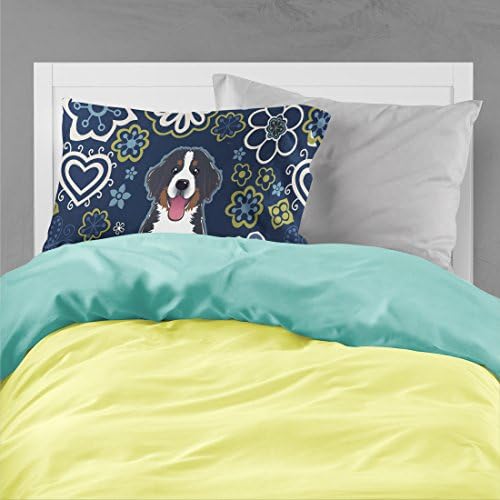 Caroline's Treasures BB5088PILLOWCASE Blue Flowers Bernese Mountain Dog Fabric Standard Pillowcase Lightweight Super Soft Easy Care Decorative Artwork Pillowcase, Standard image 4
