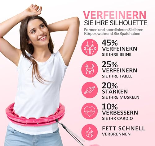 Foto von Hula Hoop Reifen Erwachsene Abnehmen und Massage, 24-teiliger hulahuppreif zum abnehmen trainiert Hüfte, Beine, Po, hoopie der nie Herunterfällt, Hula Hoop mit Gewicht Kugel inkl. Tasche