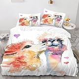 SMchwbc Lama 7 Ropa de cama infantil, 135 x 200 cm, diseño de llama, diseño de animales de alpaca, ropa de cama para niñas y niños 3D de poliéster y alpaca (135 x 200 cm)