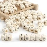 Piaeny 300 Stück Holzbuchstaben Perlen Set, Quadratische Buchstabenperlen Holz Klein, Alphabet Perlen zum Auffädeln für Armbänder Halsketten DIY Basteln
