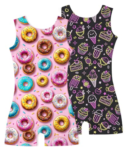 Idgreatim Girls 2-Pack Sparkly Donut Ice Cream Gymnastics Leotards, 7-8Y