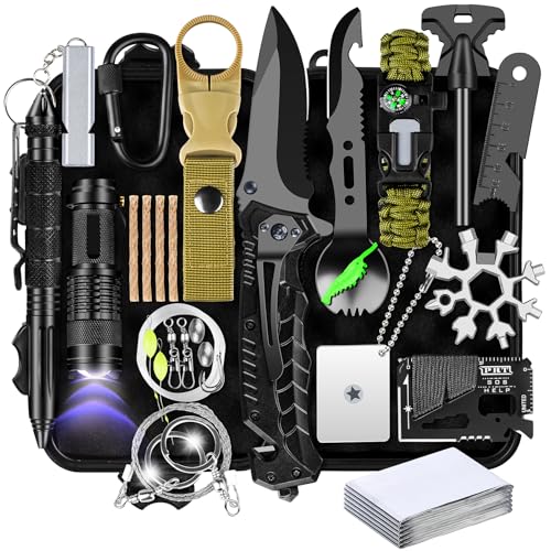 NewFation Kits de Supervivencia, Regalos para Hombres, papá, Marido, él, Equipo de Supervivencia 28 en 1, Regalos de cumpleaños de Navidad, únicos para Camping, Senderismo, Caza, Pesca