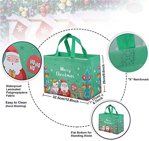 4 Pack Christmas Reusable Grocery Bag,Tote Bag with Handle, Gift Present Bag, Shopping Bag for Holiday Xmas Event Party