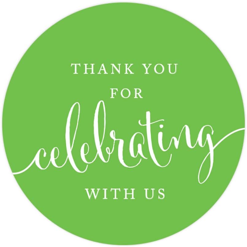 Andaz Press Circle Gift Label Stickers, Thank You for Celebrating with Us, Kiwi Green, 40-Pack, Round Thanks Label for Baby Bridal Wedding Shower, Anniversary Celebration, Graduation, Outdoor Event