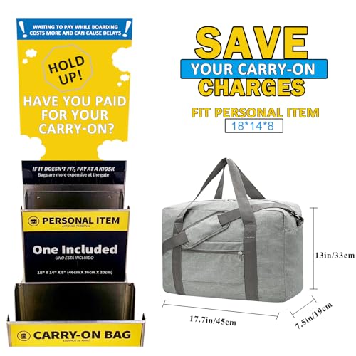 For Spirit Airlines Personal Item Bag 18x14x8 Foldable Carry on Bags for Airplanes Travel Duffel Bags for Women and Men(Snow Grey (With Shoulder Strap)) by Beurlike - Used condition - Image 2