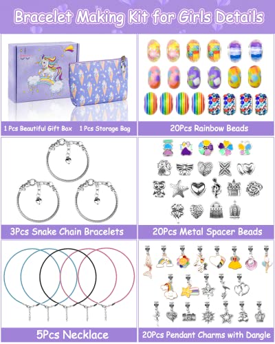Anicco Charm Bracelet Making Kit With Beads, Pendant Charms, Bracelets, And Necklace For Diy Craft Gifts For Teen Girls Age 8-12, With A Unicorn Gift Box And Storage Bag #TOP2