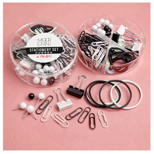 Image of AccuPrints Stationery Set with 50 Push Pins, 8 Paper Clips, 80 Binder Clips (Black)