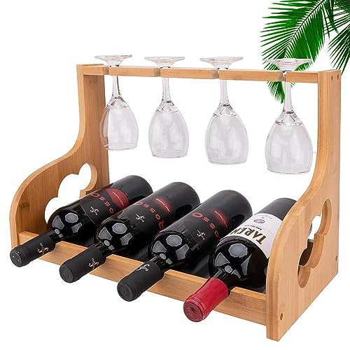 Soporte para botellas de vino de mesa para 4 botellas y 4 copas miniatura 1