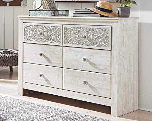 Signature Design by Ashley Paxberry Boho 6 Drawer Dresser, Smooth-gliding Faux Laminate Lined Drawers, Wood, 61.26" W x 15.83" D x 40" H, Whitewash - Image 2