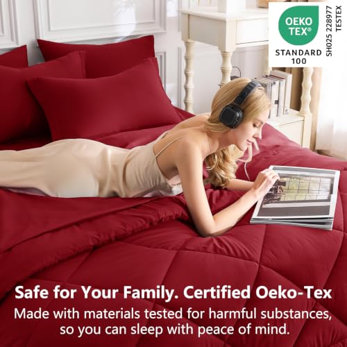Image of CozyLux Full Size Comforter Sets Dark Red - 7 Pieces Bed in a Bag Full, Luxury Soft Bed Set for All Seasons, Bedding Set with Down Alternative Comforter, Sheets, Pillowcases & Shams