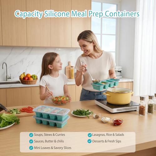 Space-Saving Silicone Freezer Trays with Lids – 1-Cup Soup Freezer Molds with Steel Ring, Stackable Meal Prep Containers for Freezing Soup, Leftovers & Broth, BPA-Free, Dishwasher Safe (1-Pack) — view 4