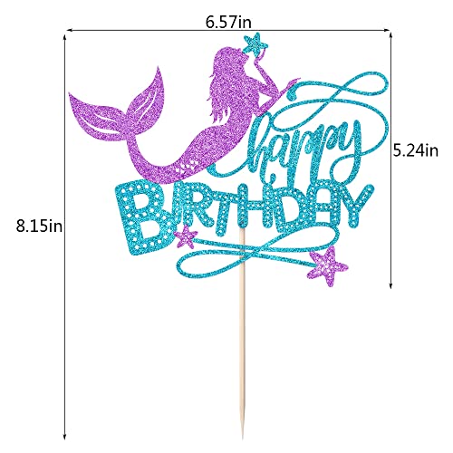 Sodasos Blue And Purple Glitter Mermaid Happy Birthday Cake Topper - Mermaid Cake Topper,Under The Sea Themed, Baby Shower Birthday Party Supplies #TOP1