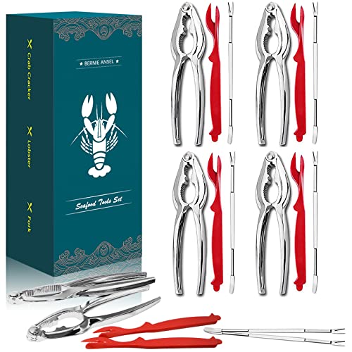 Seafood Crackers Tools Nutcrackers Set, Crab Nut Lobster Crackers Tools and Forks Set Including 6 Crab Crackers, 6 Lobster Shellers and 6 Forks 