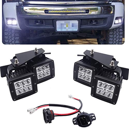 XJMOTO 3 inch 24W LED Fog Light Pods w/Conversion Plug Wiring Kit and Front Bumper Hidden Fog Light Mount Bracket Compatible with 2007-2013 Silverado 1500 & 2007-2010 Silverado 2500 3500