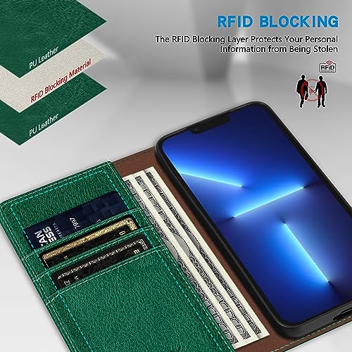 Image of ZZXX for iPhone 13 Pro Wallet Case Strong Magnetic 6.1 inch,Green