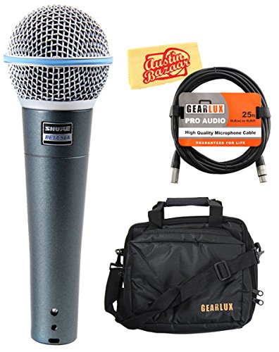 Shure Beta 58A Supercardioid Dynamic Vocal Microphone Bundle with Gear Bag, XLR Cable, and Austin Bazaar Polishing Cloth