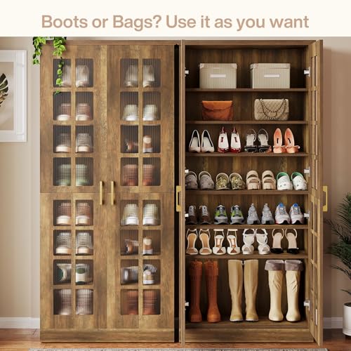 Image of Tribesigns Tall Shoe Cabinet with Doors, 8-Tier Shoe Storage with Adjustable Shelves, Modern Shoe Organizer Shoe Rack Cabinet for Entryway, Hallway, Closet, Living Room, Rustic Brown