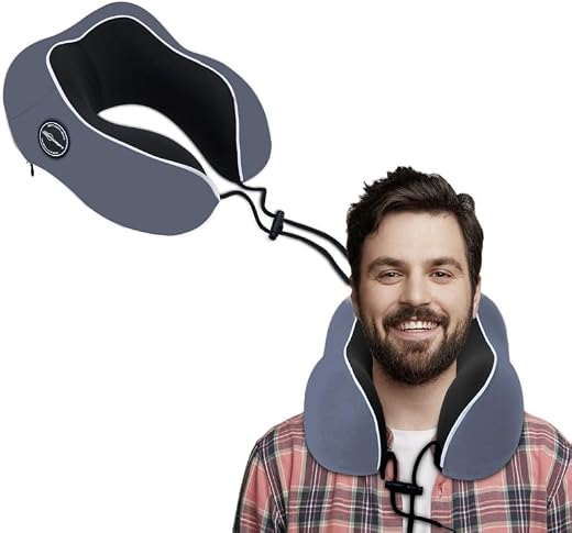 Neodrift TravelNeck Pro - Travel Neck Pillow with Memory Foam Head Support for Airplane, Car, Train, Bus, and Home Use - U