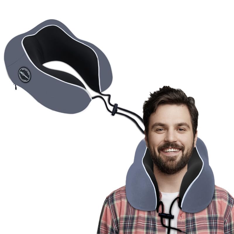 Neodrift TravelNeck Pro - Travel Neck Pillow with Memory Foam Head Support for Airplane, Car, Train, Bus, and Home Use - Ultimate Comfort Velvet Cushion Travel Pillow (Color: Grey) (1 Pc)-image-20