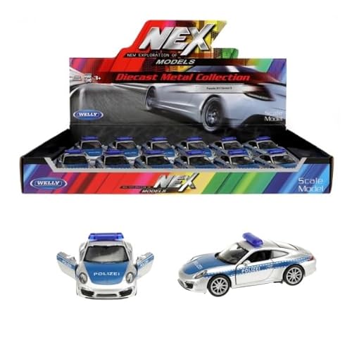 Toi-Toys Welly Modellauto Porsche 911 Polizei Einsatz Fahrzeug Miniatur Auto Maßstab 1:39 / L 12cm zufällige Farbe
