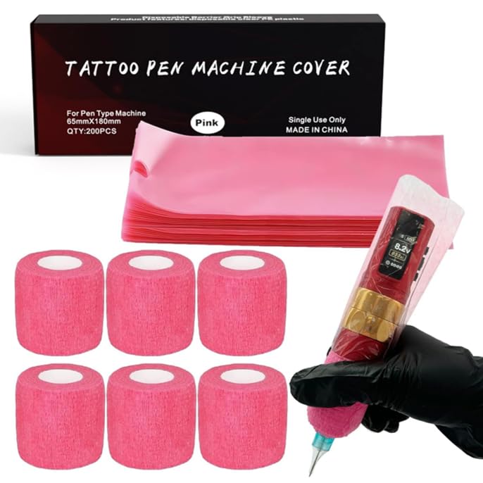 LEEYUKA Capas Grandes para Caneta de Tatuagem com Fita para Grip, Pacote com 200 Capas e 6 Fitas