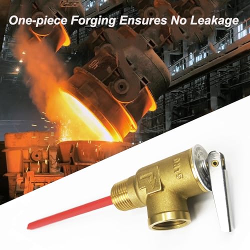 Image of RV Hot Water Heater Temperature and Pressure Relief Valve, 210F 150psi, Thickened Brass Body with Extended Probe, Safety Relief Valve for Electric Tank Water Heater, 1 /2 inch NPT Thread Connection
